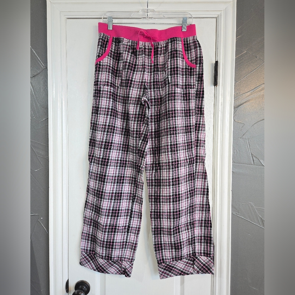 Victoria's Secret Pink & Black Plaid Cotton Pajama Pants L and Matching Eye Mask